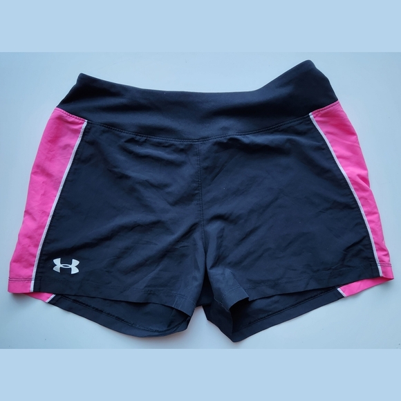 Girls Under Armour Loose Fit Heat Gear Shorts Youth Large L Black / Neon Pink - Picture 1 of 3